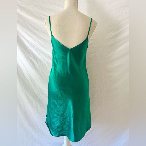 Vtg LAURA ADAMS Emerald Green Satin Spaghetti Strap Slip Dress Womens Y2K Small - Picture 2 of 7